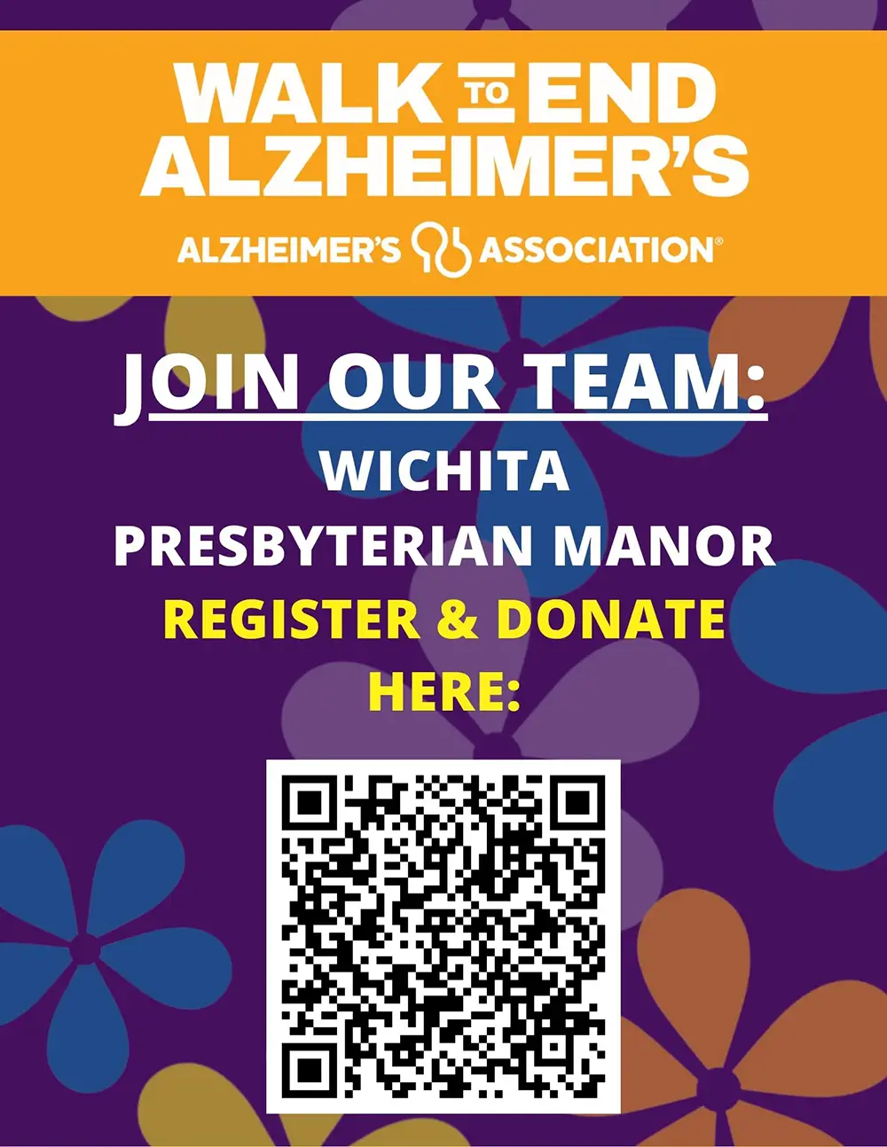 Alzheimer's walk graphic with info about joining Wichita team